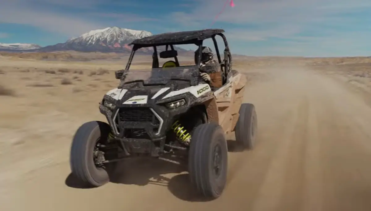 I was driving the Polaris RZR 1000 through a desert road.