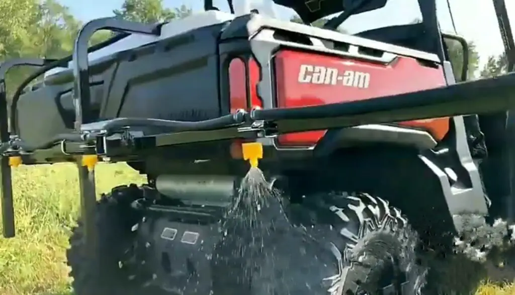 Amidst the rolling fields, the FIMCO 45 Gallon 4.5 GPM Broadcast UTV sprayer stood tall on my pickup, its efficient design turning daunting tasks into a breeze.