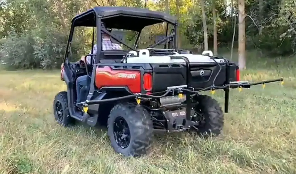 With the FIMCO 45 Gallon UTV sprayer strapped to my vehicle, I tackled the rugged terrain of the backcountry, effortlessly reaching every corner with its 3 Nozzle Boom.