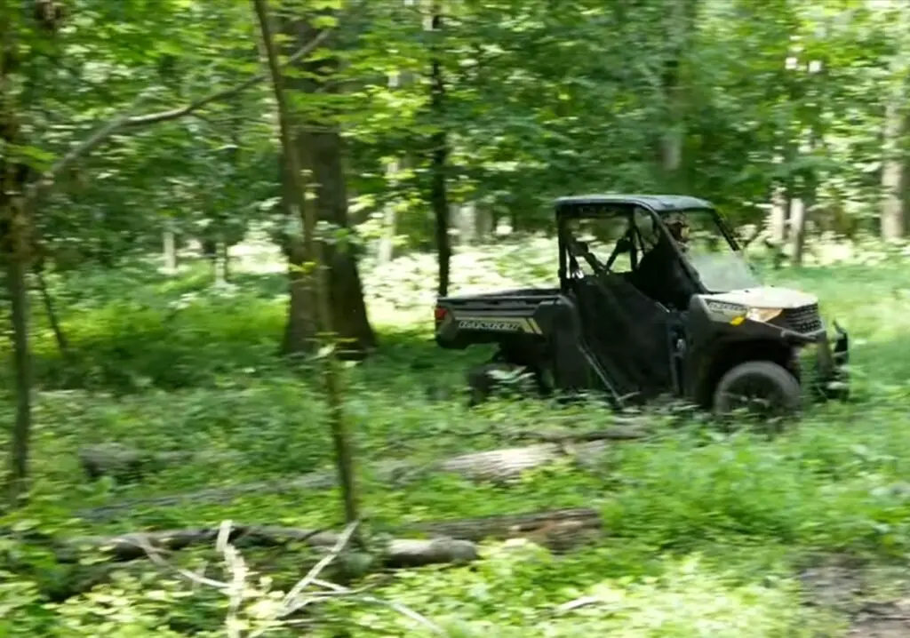 In the heart of the forest, I navigated my Polaris Ranger 1000, feeling the thrill of the unknown.