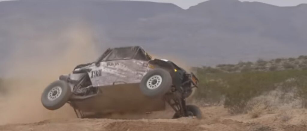 UTV accident in a sandy terrain in desert.