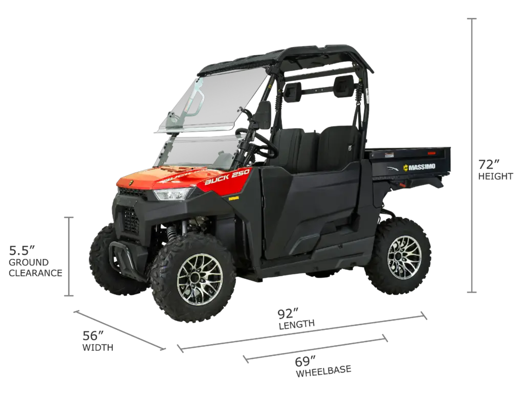 What is the size of the massimo buck 250 model?